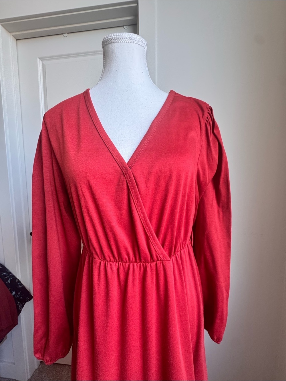 Orange V-Neck Long Sleeve Midi Dress | Maternity Dress - Picture 10 of 10